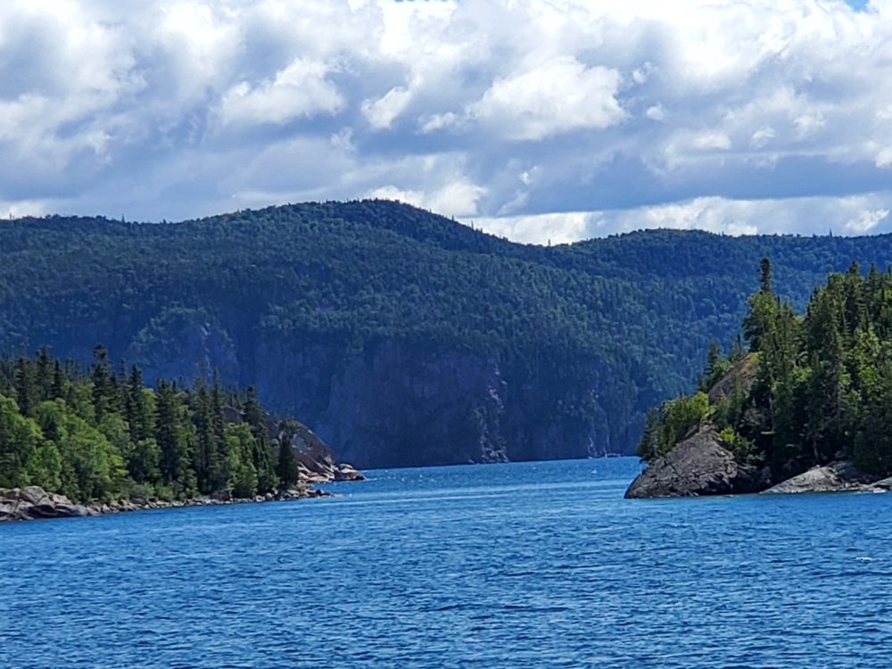 View of Old Woman Bay Cliffs, from Brule Harbour, Lake Superior Prov. Park