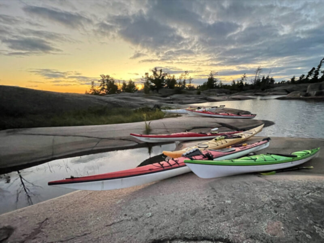 Safe Harbour for kayaks on our Benjamin Islands Campsite, North Channel